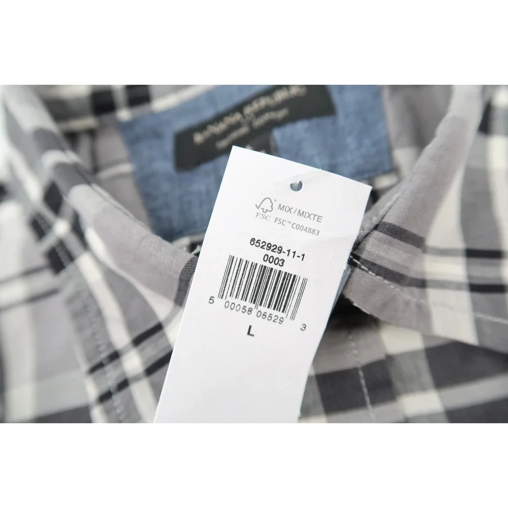 Banana Republic Button Down Shirt Mens‎ Large Gray Plaid Slim Untucked Fit New